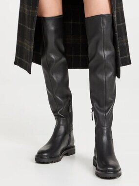 VINCE Cabria Over the Knee Black Soft Leather Boots Lug Sole Women's sz 12